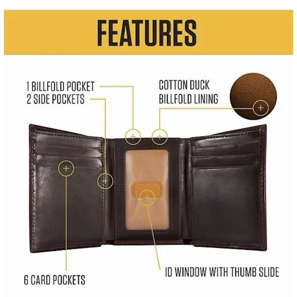 Carhartt Men's Brown Oil Tan Leather Wallet WW0219 Tri Fold - Brand New
